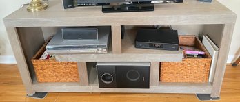 WOODEN TV STAND / ENTERTAINMENT CENTER WITH 2 STORAGE BASKETS