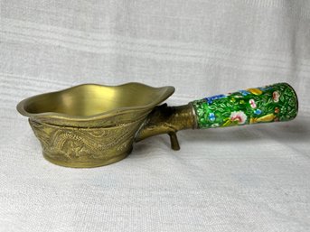 Vintage Brass Enamel Handle Chinese Cloisonne Rice Scoop