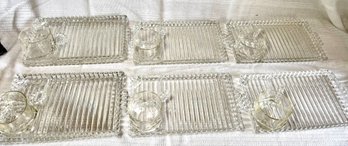 Vintage Hazel Atlas Ball & Rib Glass Sip N Smoke Luncheon Snack Plates & Cups