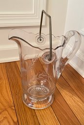 VINTAGE ETCHED GLASS BUCKET PITCHER