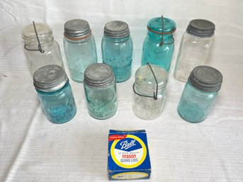 Lot Old Mason Jars -Knox,  Atlas EZ  Seal, Atlas Strong Shoulder, Bicentennial Ball Ideal & More