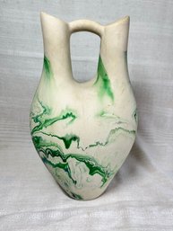 Vintage Nemadji Navajo Pottery Double Spout Wedding Vase Jug Green