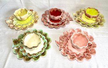 Cal-ramics By Cisse 1950s MCM California Art Pottery Petal Dishes Plates, Sets