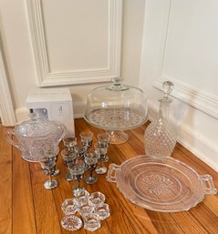 LOT CLEAR PATTERN GLASS SERVING PIECES CAKE PLATE MORE