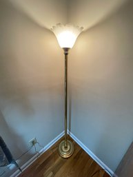 TALL BRASS FLOOR LAMP W/ GLASS TULIP SHADE