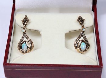 14K Gold And Australian Opal Earrings With Box