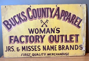 Vintage Advertising Sign Bucks County Apparel Woman's Factory Outlet