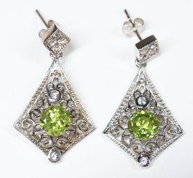 Retro 925 Sterling Silver Peridot Drop Earrings