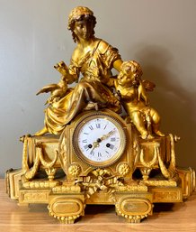 Japy Freres Louis XVI Style Gilt Bronze Figural Mantel Clock Ormolu