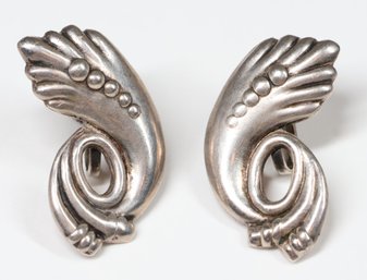 Vintage Pair Of Sterling Silver Scroll Earrings With Screw Back Fasteners