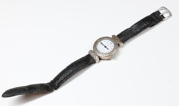 Vintage Argento .925 Quartz Bracelet Watch Sterling Silver Case Japan Movement Wristwatch Leather Band