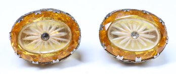 Pair Of Vintage Sterling Silver And Cut Citrine Earrings Ornate