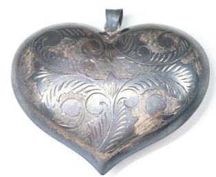 Large Vintage Sterling Silver Hand-engraved Heart Pendant