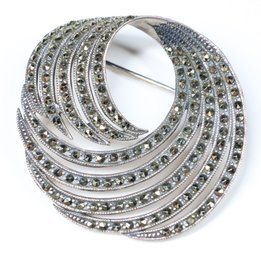 Vintage Sterling Silver And Marcasite-Studded Spiral Brooch