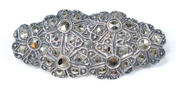 Vintage Art Deco Sterling Silver And Marcasite-Studded Geometric Brooch