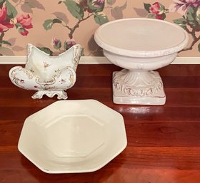3 PIECE LOT PEDESTAL, COMPOTE & 6 SIDED PLATE