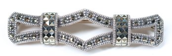 Vintage  Sterling Silver And Marcasite-Studded Bar Brooch