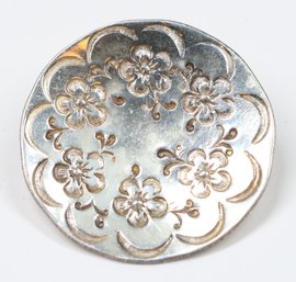 Vintage Hand Wrought Sterling Silver New Hope, Pa Etched Design Floral Brooch