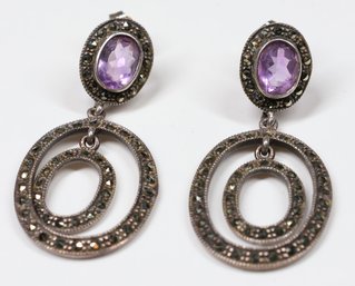 Vintage Sterling Silver Amethyst Marcasite Earrings