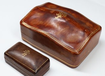 2 Vintage Italy Italian Leather Trinket Boxes Jewelry Box