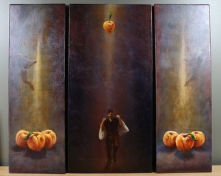 Scott Duce Oil On Panel 'dark Angels' 1992 Three Panels