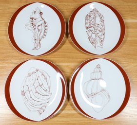 Set Of (4) Heinrich Stix Rare Shell Collection Seashell Salad Plates Nautical Decor With Box