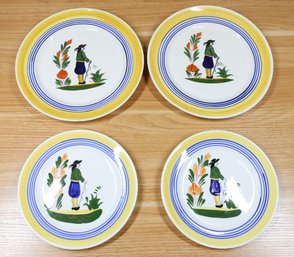 Set Of (4) Vintage Blue Ridge Hand Painted Underglaze Southern Potteries, Inc. Colonial Faience Plates