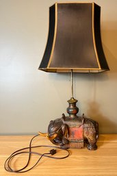 Antique Carved Wooden Elephant Lamp