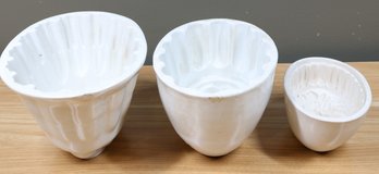 Set Of (3) Vintage Ironstone Pudding Butter Jelly Moulds Oblong Stamped