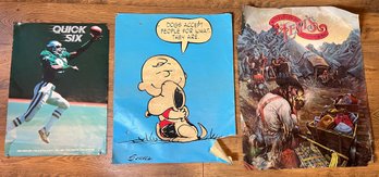 3 Vintage Advertising Posters - Eagles, Charlie Brown, Levi's