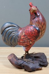 Vintage Rooster Folk Art Carved Sculpture Wood Chicken Drift Wood