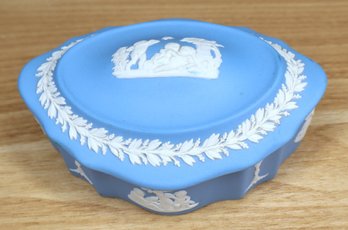 Wedgwood Jasperware Blue And White Oval Trinket Box