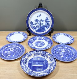 Lot Of (7) Delft Plates Real Old Widdow Mintons Dudson Wilcox & Till Bonn Dentin Chinoiserie Delftware Germany