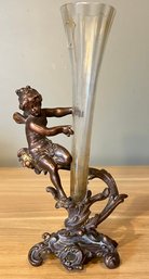 Antique Victorian Single Glass Epergne Cherub