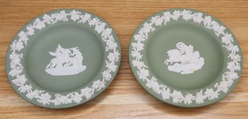 Pair Of Wedgwood Jasperware Green And White Circle Dishes