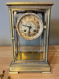 Late 1800s Samuel Marti & Cie Paris France 4 Glass Brass Mantle Clock