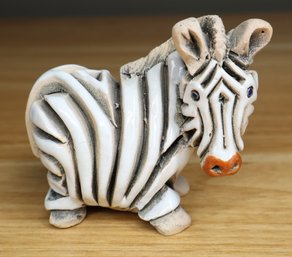 Hand-made Glazed Ceramic Zebra Figurine Sculpture Signed AR