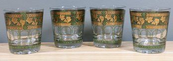 Set Of (4) Cera Golden Grapes Green Flat Lowball Tumblers Mid Century