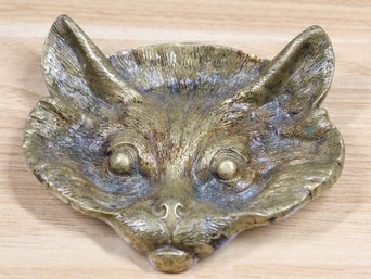 Vintage Mid Century Brass Kitty Cat Trinket Dish Ashtray 3D Face Decor