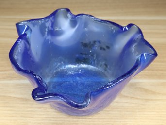 Zohar Glassworks Ruffled Blue Art Glass Bowl