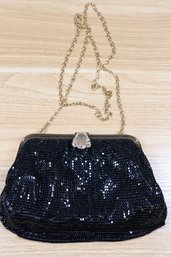 Whiting & Davis Mesh Black Purse With Chain And Rhinestone Clasp