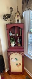 RED PAINTED CHICKEN ROOSTER DISPLAY CABINET  CONTENTS LONGABERGER