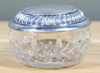 Vintage Waterford Crystal Silver Plated Cut Glass Powder Bowl Vanity Jar With Lid