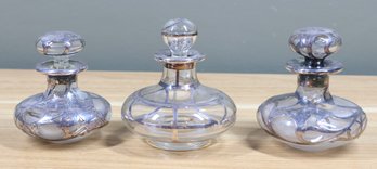 Set Of (3) Sterling Silver Overlay Glass Perfume Bottles