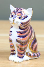 Vintage Royal Crown Derby Bone China Imari Sitting Kitty Cat Paperweight