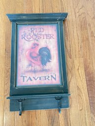 ANTIQUE STYLE ROOSTER TAVERN WALL HANGING W/hOOKS