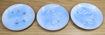 Set Of (3) Bovano Copper / Enamel Seagulls Dishes