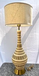 Tall MCM Vintage Ceramic Geometric Pattern Ceramic Cream & Gold Lamp