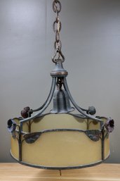 Antique Iron And Glass Floral Hanging Chandelier Light Fixture