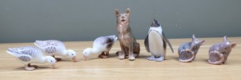 Lot Of (7) Antique Porcelain Animal Figurines Mice Ducks Penguin German Shepard Dog 1902 Bing & Grondahl